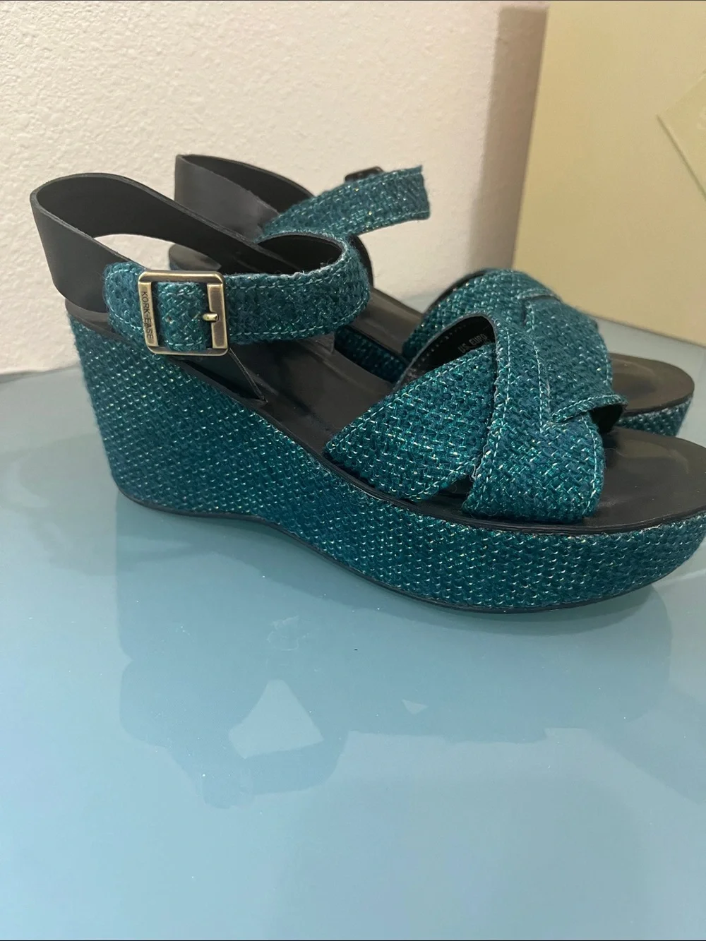 Kork-Ease Teal Woven Crossband Slingback Sandals size 7